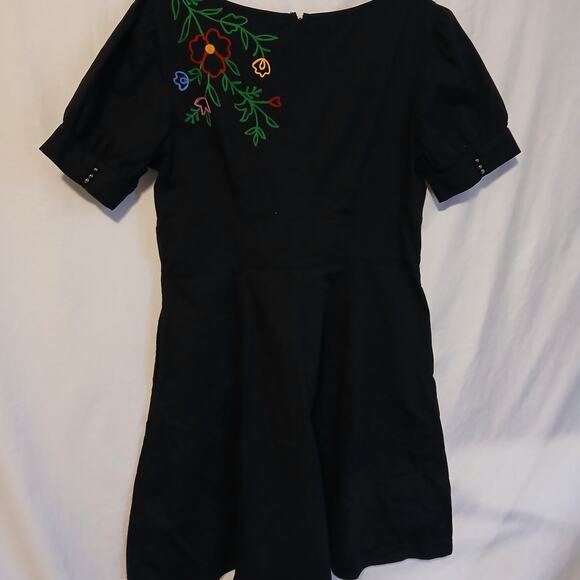 eShakti Sz XL 18 (US 12) Black Floral Embroidered Dress cotton blend - Picture 3 of 15